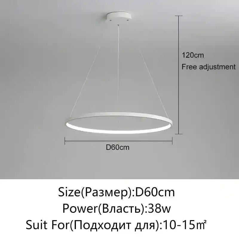 Modern LED Ring Light – Minimalist Dimmable Chandelier for Studio White 60cm Tidesmit