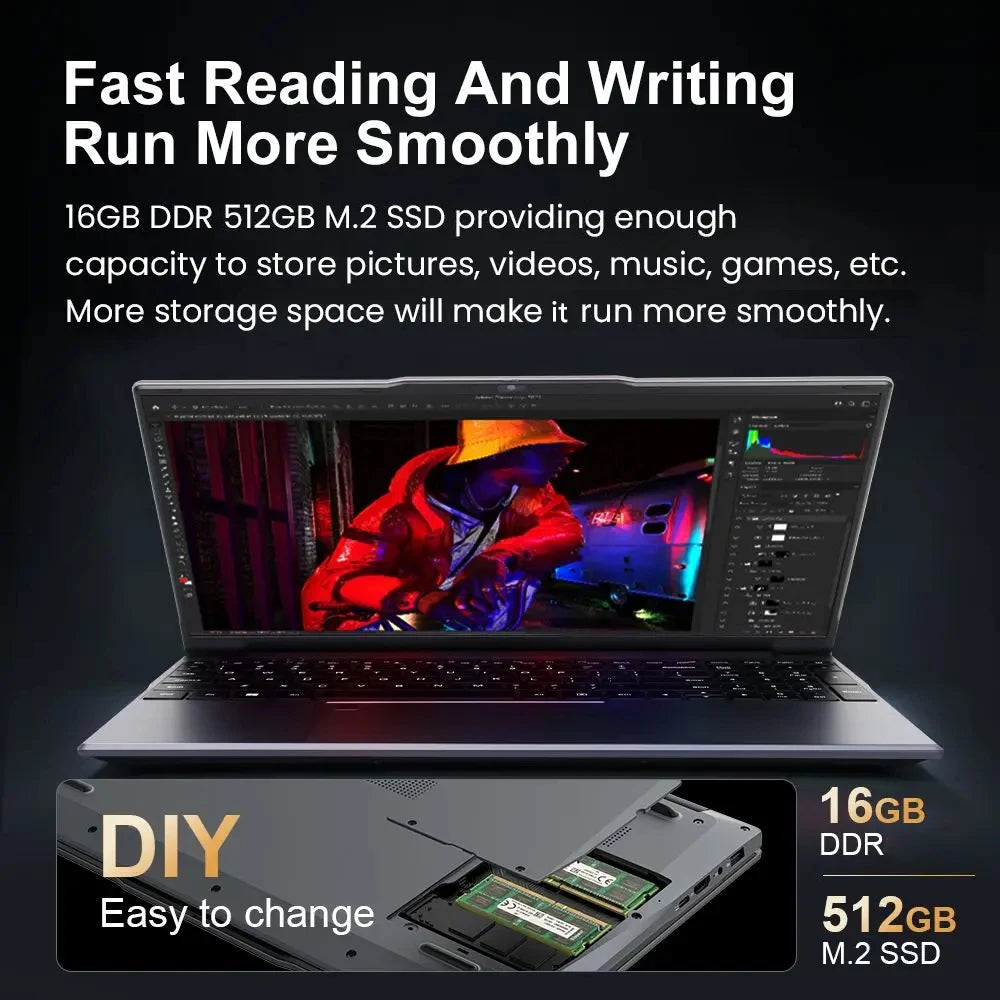 Xiaman 15.6" Intel Notebook PC Ultra Slim Laptop Intel Core i3-6100U 16GB RAM 1TB 2TB SSD Office Study Computer PC Windows 11