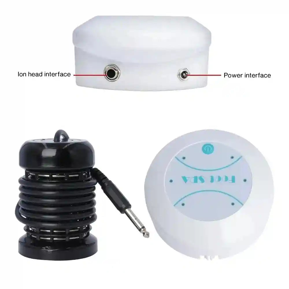 Ionic detox foot spa bath machine with white controller, black ion array, and power cable for home detox massage.