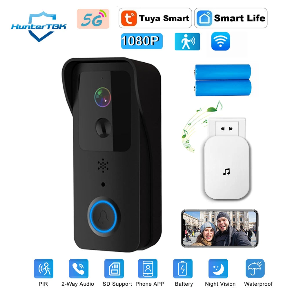 1080P HD WiFi Doorbell Camera with Night Vision PIR Motion Detection 5G 2.4G Intercom Doorbell for Tuya Smart Home Ring