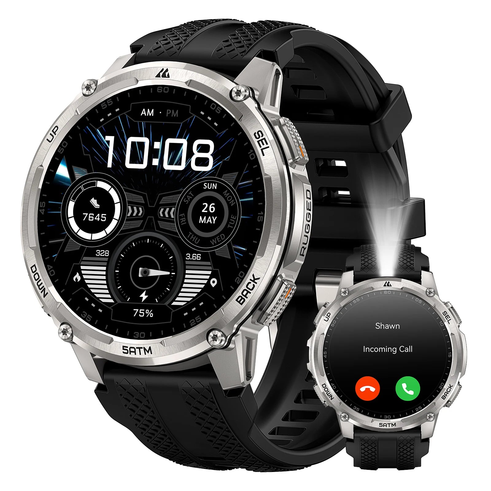 KOSPET TANK T4C Smart & Rugged Watch for Men Military-Grade Body with GPS Health Tracking & On-Wrist Flashlight 5ATM Waterproof