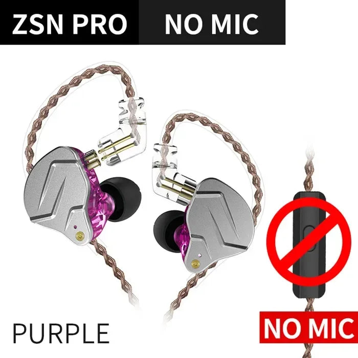 KZ ZSN Pro Hybrid In-Ear Monitors with Dynamic Bass by Tidesmit ZSNPro Purple No Mic Tidesmit