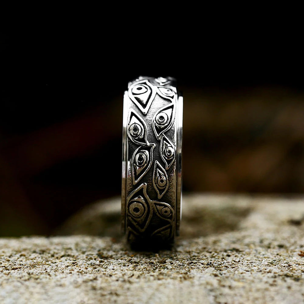 Fashion Retro Stainless Steel Demon Eye Rings Punk Creativity Rotatable Ring for Men Women Anxiety Relieving Jewelry Wholesale