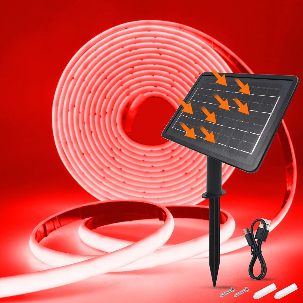 Solar Neon Light Strip 24V COB Waterproof IP68 Red Green Blue Warm Natural White 320LEDs/m Flexible High Density Linear Lighting