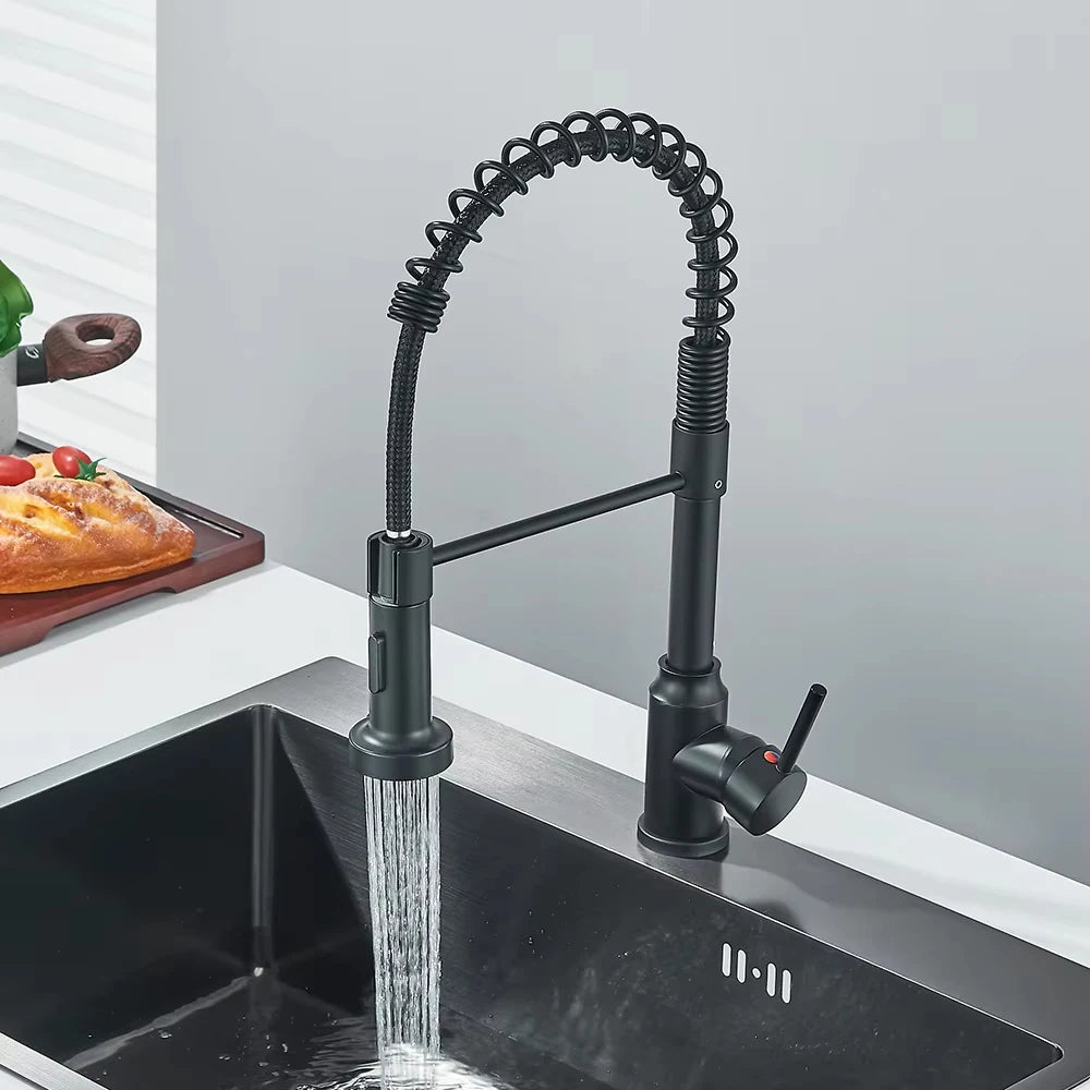 Kitchen Sink Faucet Single Handle 2ways Sprayer Spring Hot and Cold Water Tap Deck Mounted Bathroom Kitchen Crane