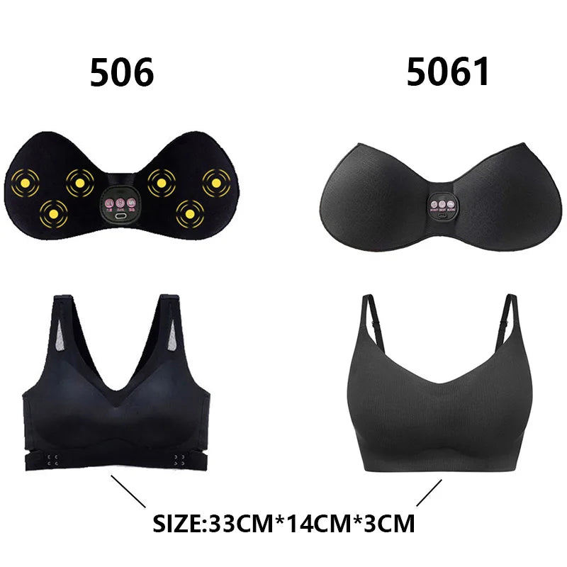 Electric Breast Massager Bra with 6 Vibration Heads - Black Relaxation Treatment Tidesmit