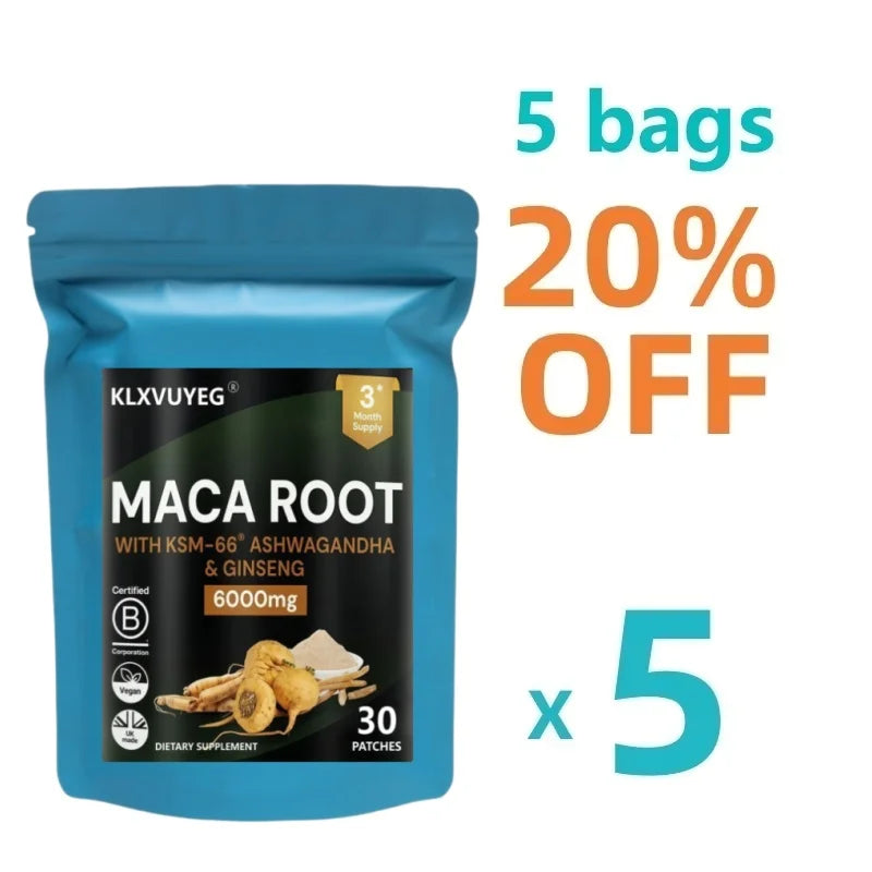 Maca Root With KSM Ashwagandha, Panax Ginseng & Black Pepper - *Strongest* Legal Testosterone Booster, 30 Patches