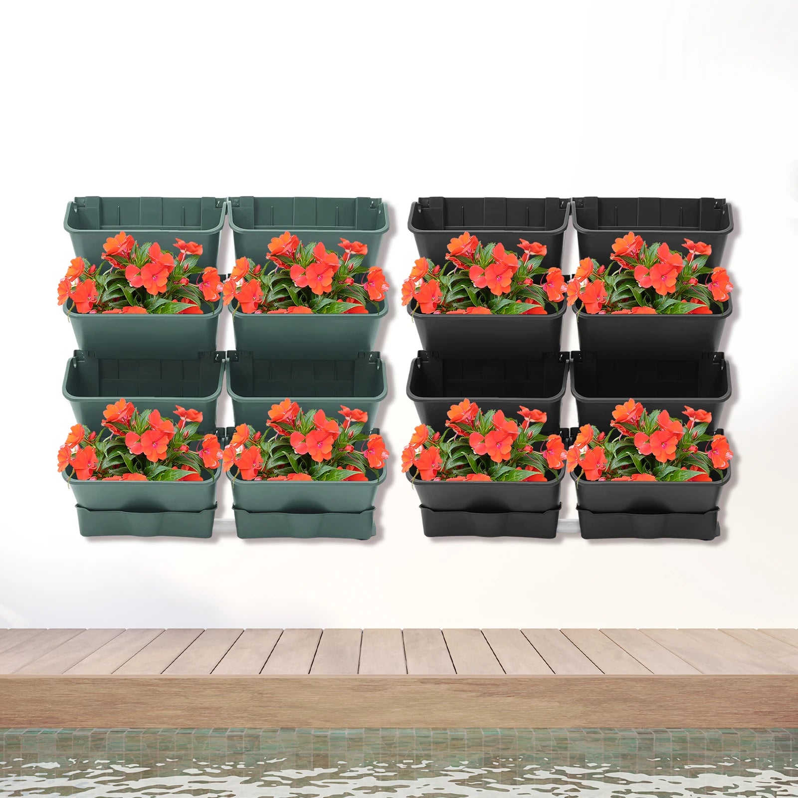 8PCS Wall-Mounted Planter, Vertical Garden Planter, Wall-Mounted Planter for Indoor and Outdoor Decor Black/Green