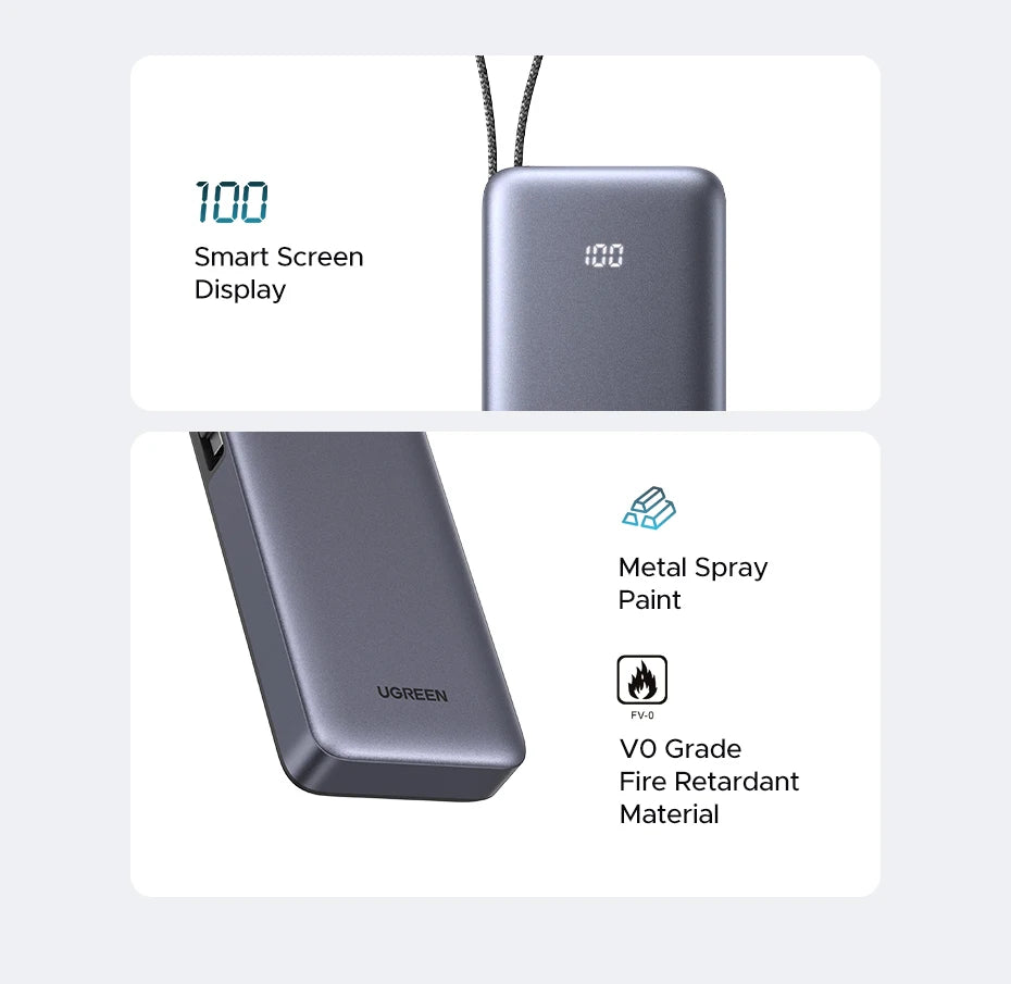 20000mAh Fast Charging Power Bank 45W with Integrated USB-C Cable Tidesmit