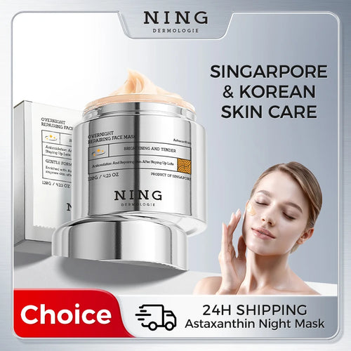 NING Dermologie overnight repair face mask in silver jar with cream-toned product