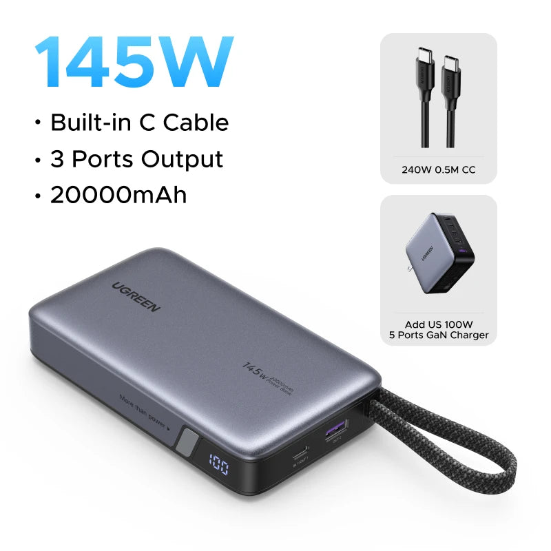 145W Fast Charging Power Bank 20000mAh - High Capacity PD Charger Add 100W US Charger 20000mah Tidesmit