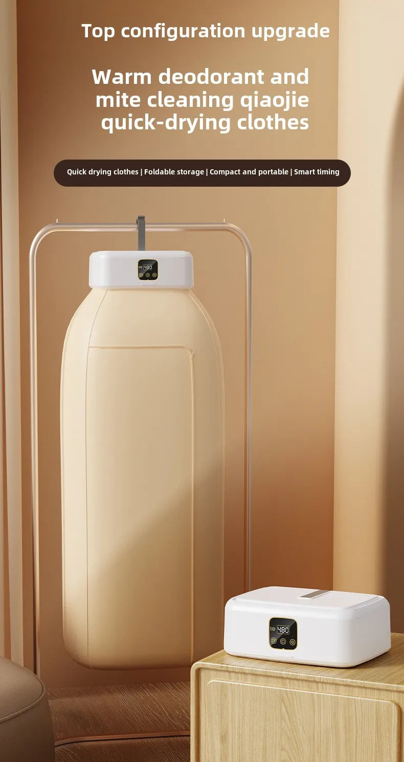 Tidesmit portable mini clothes dryer showing foldable design and 360-degree hot air system for socks and underwear