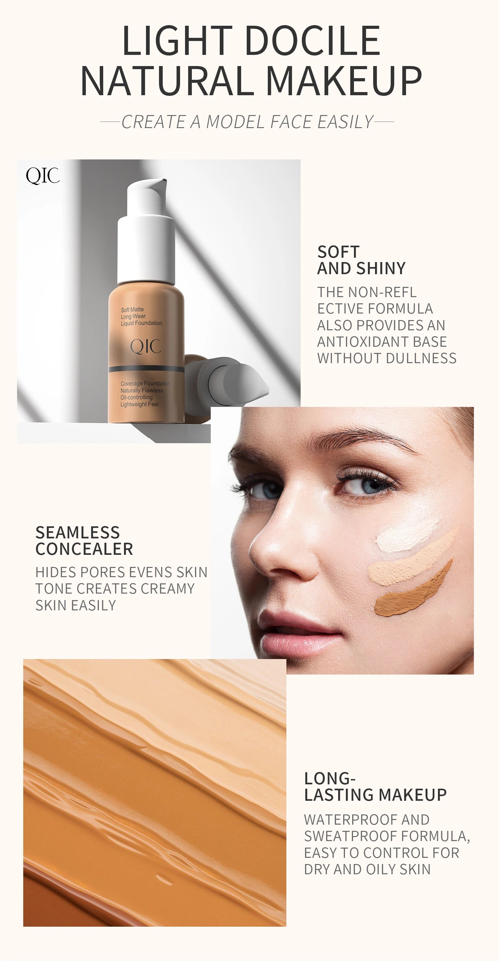 Tidesmit liquid foundation concealer in matte oil-control formula for flawless face makeup with long-lasting finish