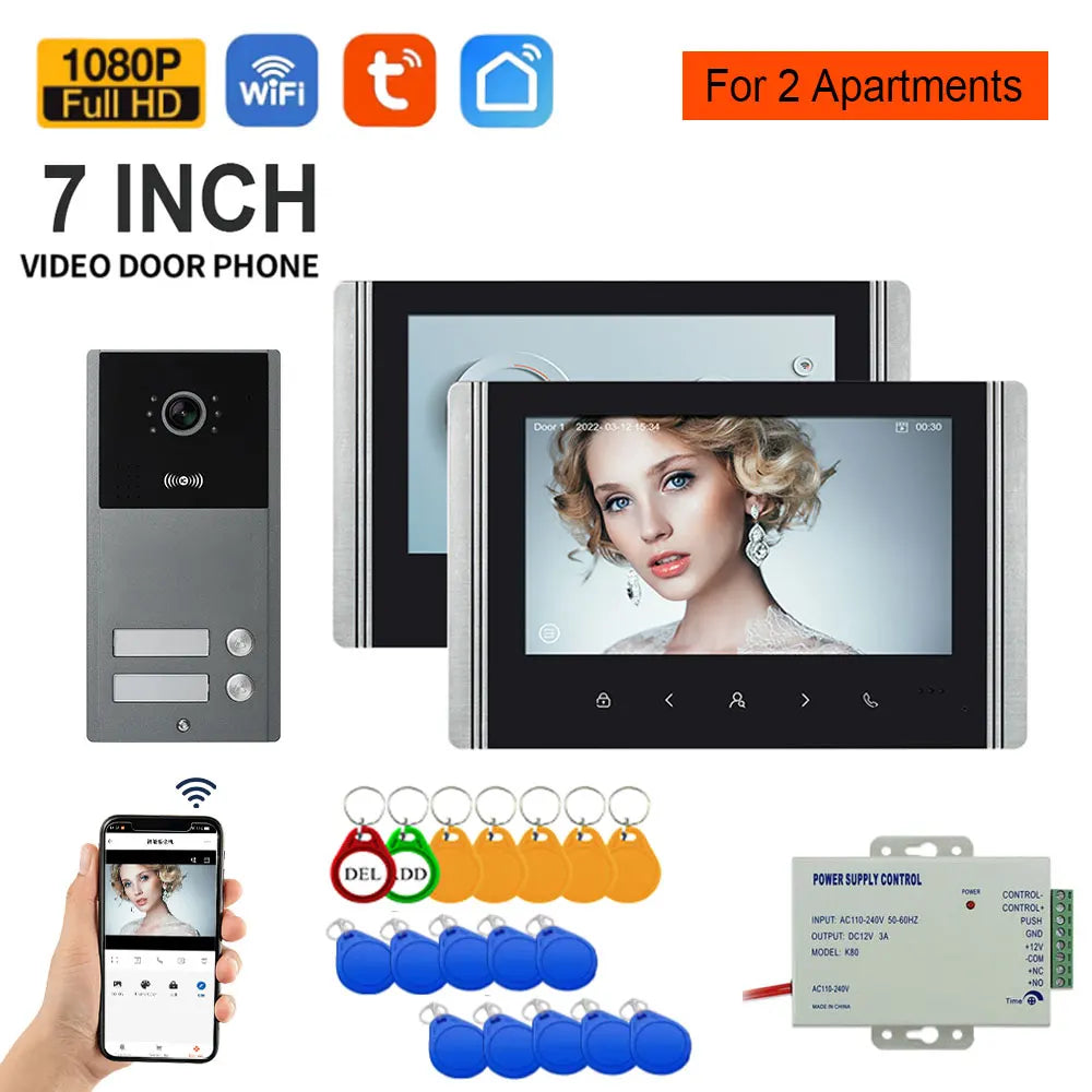 2/3/4 Unit Home Video Intercom for Apartments Residential Intercom Doorbell Wifi Video Door Phone System with RFID Card Unlock