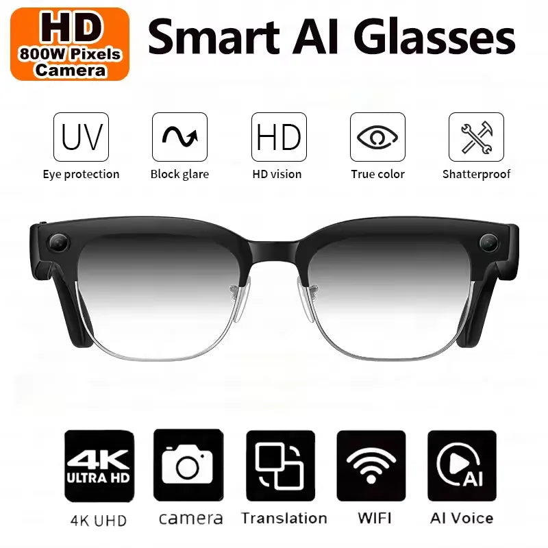 AI Smart Glasses with 4K Camera, Bluetooth, and Spatial Audio - Tidesmit Change color Tidesmit