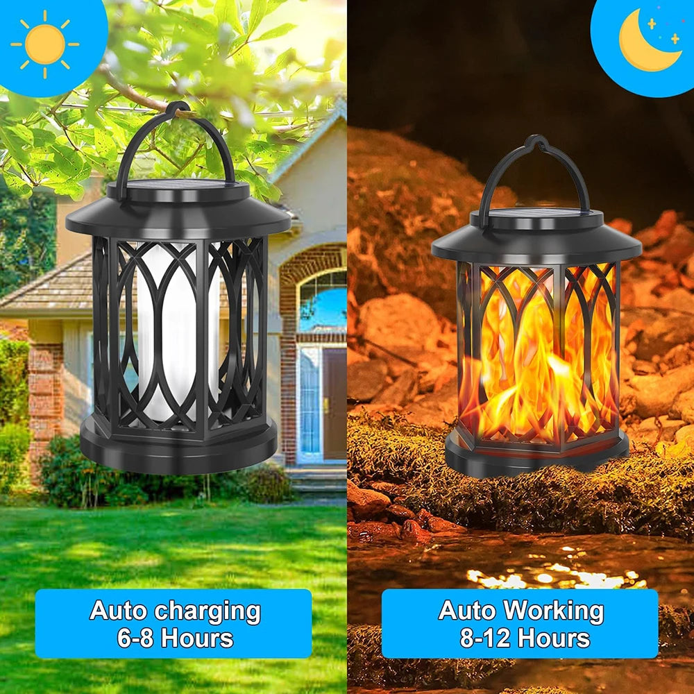 2X Solar Flame Hanging Lamp Outdoor Solar Light Garden Waterproof Flame Flickering Effect Christmas Garden Patio Yard Path Light