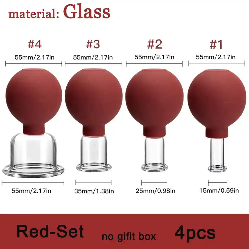 Facial Cupping Set for Skin Lifting and Anti-Wrinkle Massage Therapy Eye Massage Instrument 4pc-Red Tidesmit