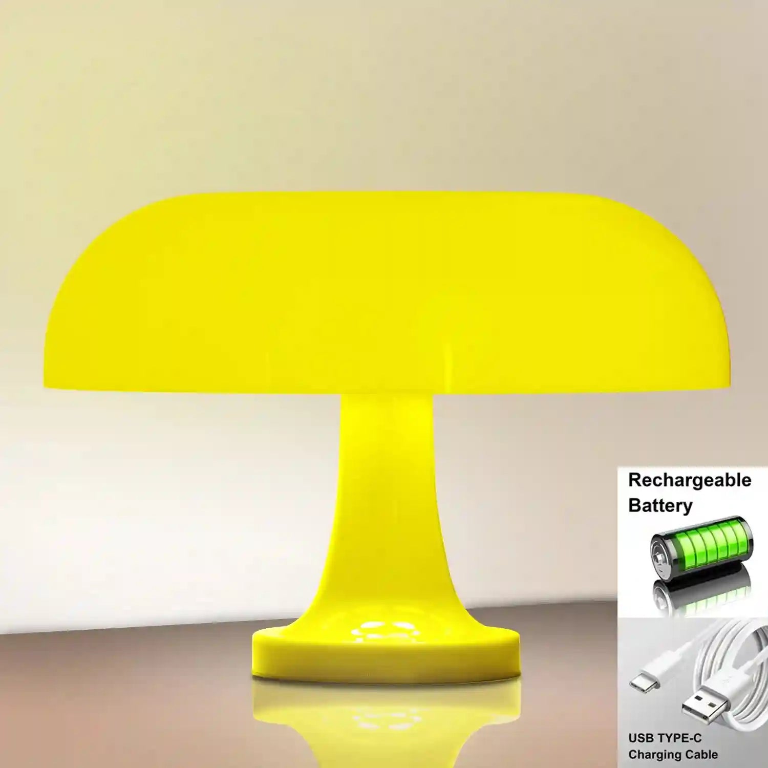 Mushroom Table Lamp - Bauhaus Bedside LED Light, 25cm Adjustable Desk Lamp yellow charging 28cm Tidesmit