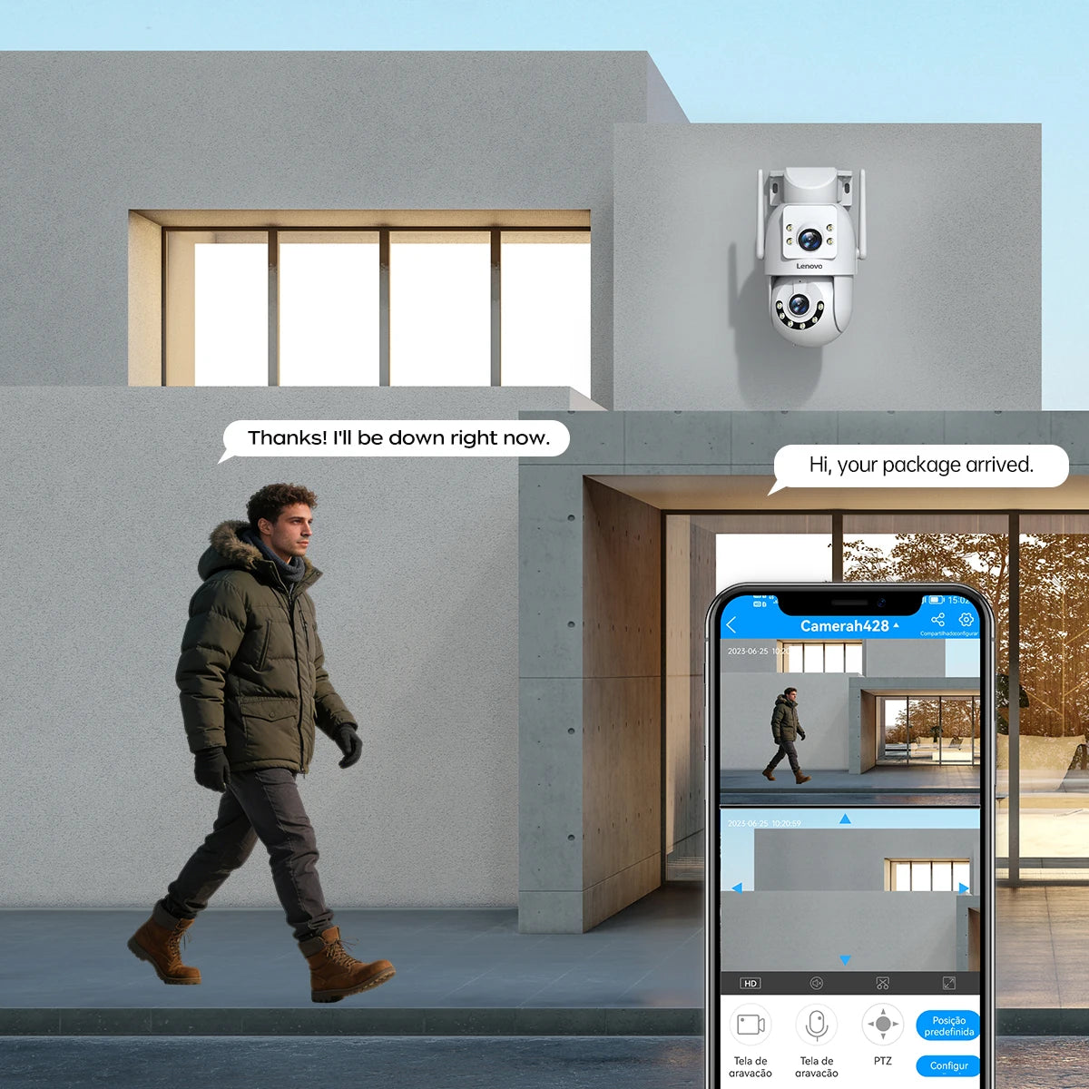 Lenovo 4MP HD Wifi PTZ Camera Outdoor 4MP Dual Lens Dual Screen Auto Tracking Security IP Camera CCTV Audio Video Surveillance