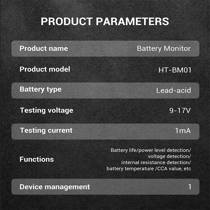 12V Bluetooth Battery Monitor SOC Health Analyzer HT-BM01 by Tidesmit Tidesmit