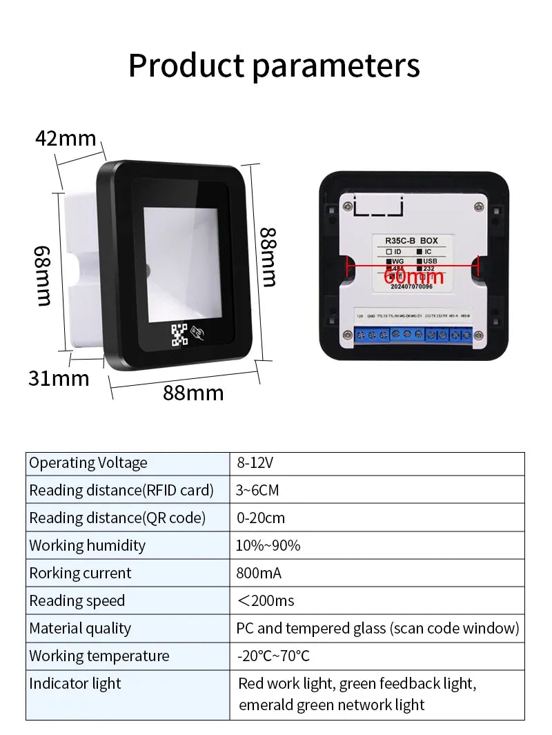 Embedded Barcode Scanner RS232 RS485 USB Wired Scanning Module RFID Card Reader High Speed QRcode USB Connect for 1D 2D QR Code