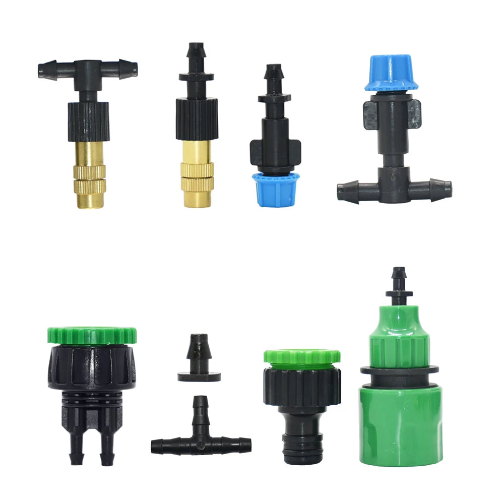 5M-30M Outdoor Misting Cooling System Garden Irrigation Watering 1/4'' Brass Atomizer Nozzles 4/7mm Hose for Patio Greenhouse