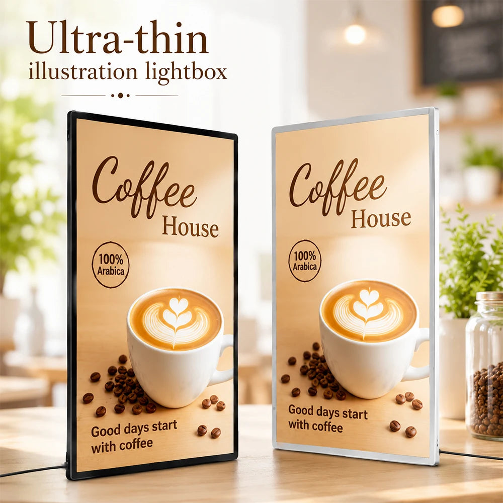 A1 A2 A3 A4 Ultra-thin Illustration LED Screen Poster Display Light Box Cafe Fast Food Menu Board Aluminum Frame Light Deco Lamp