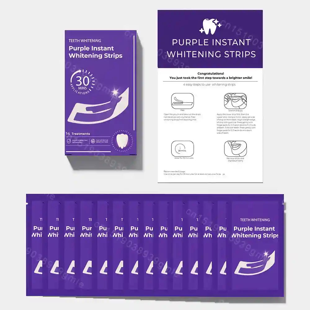 Tidesmit purple teeth whitening strips for sensitive teeth, at-home instant color corrector bleaching treatment