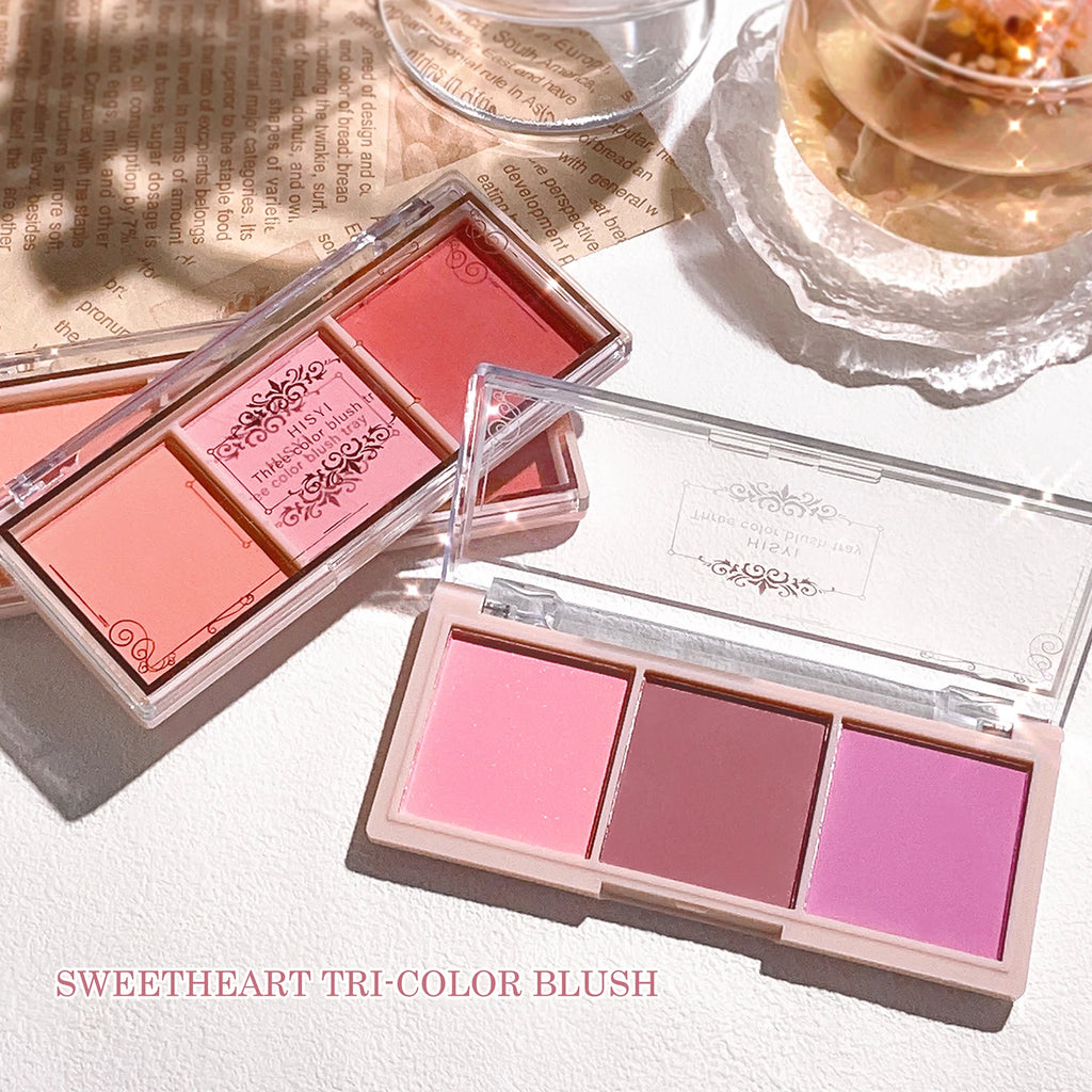 Tidesmit HISYI three-color matte blush palette showing natural pigment texture for clear vitality face makeup look