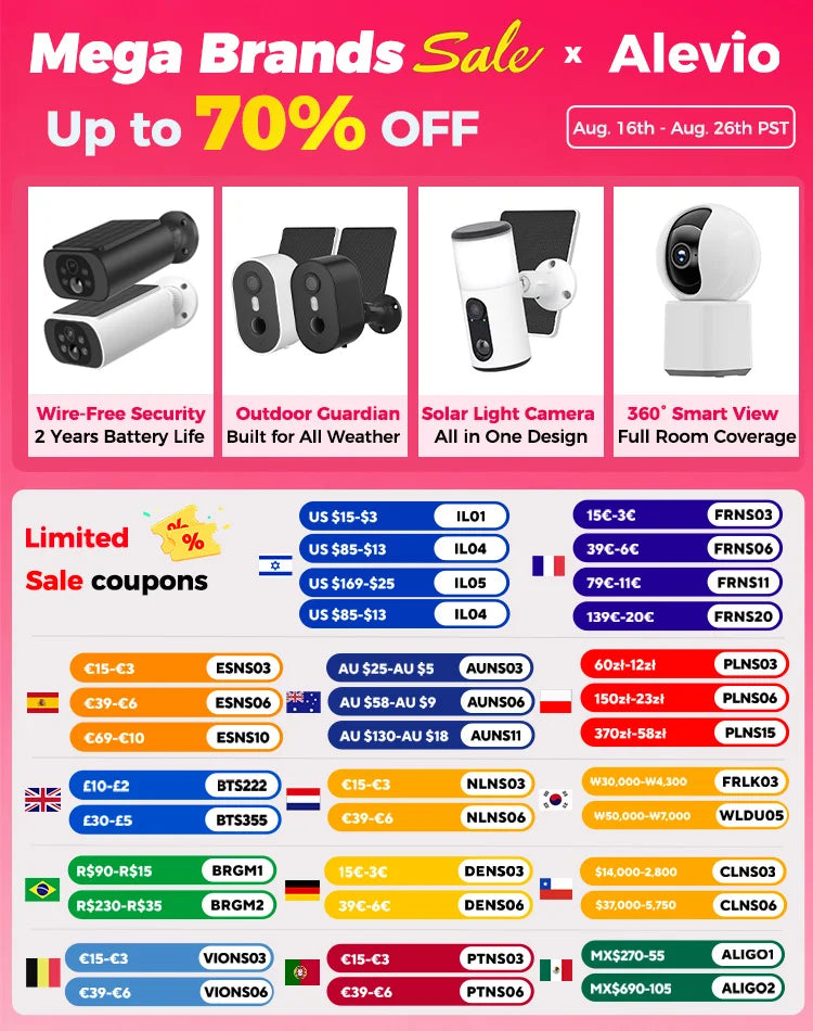 ALEVIO 2.5K Outdoor Solar Camera Wireless Cam WIFI Ultra Standby Time PIR Motion Light Color Night Vision AI Detect Battery Cam