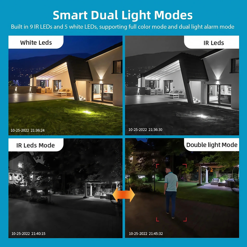 8K HD Solar Security Camera WiFi Wireless Outdoor Dual Lens Solar IP Camera PIR Human Detection Night Vision Battery CCTV Camera