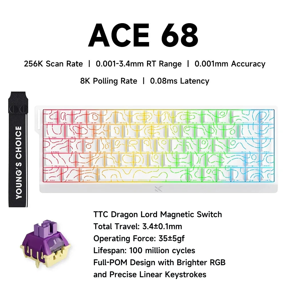 MCHOSE ACE68 Magnetic Keyboard 0.125ms 128K Sampling Rate Wired Mechanical ACE60 Pro for Gaming 0.01mm RapidTrigg 8000Hz SOCD/Rs