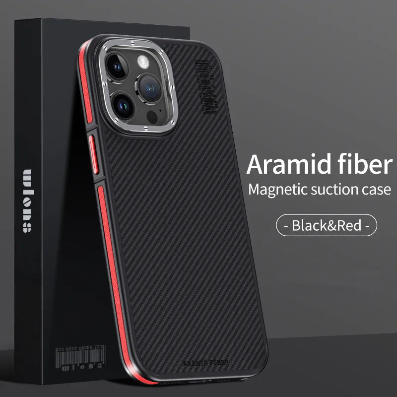 Aramid Fiber Magnetic Case for iPhone 15 Pro - Military-Grade Protection Red Aramidfiber Tidesmit