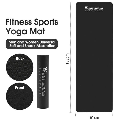 WEST BIKING sports yoga mat, anti-slip thick shock-absorbent fitness exercise mat, side view of rolled and flat surface.