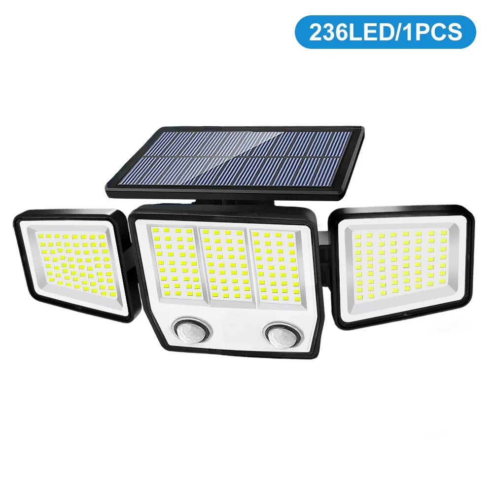 Solar Lights Outdoor 3 Heads Motion Sensor 286/236LED Security Flood Lights Waterproof 3 Modes Wall Lamp for Garden Patio Yard