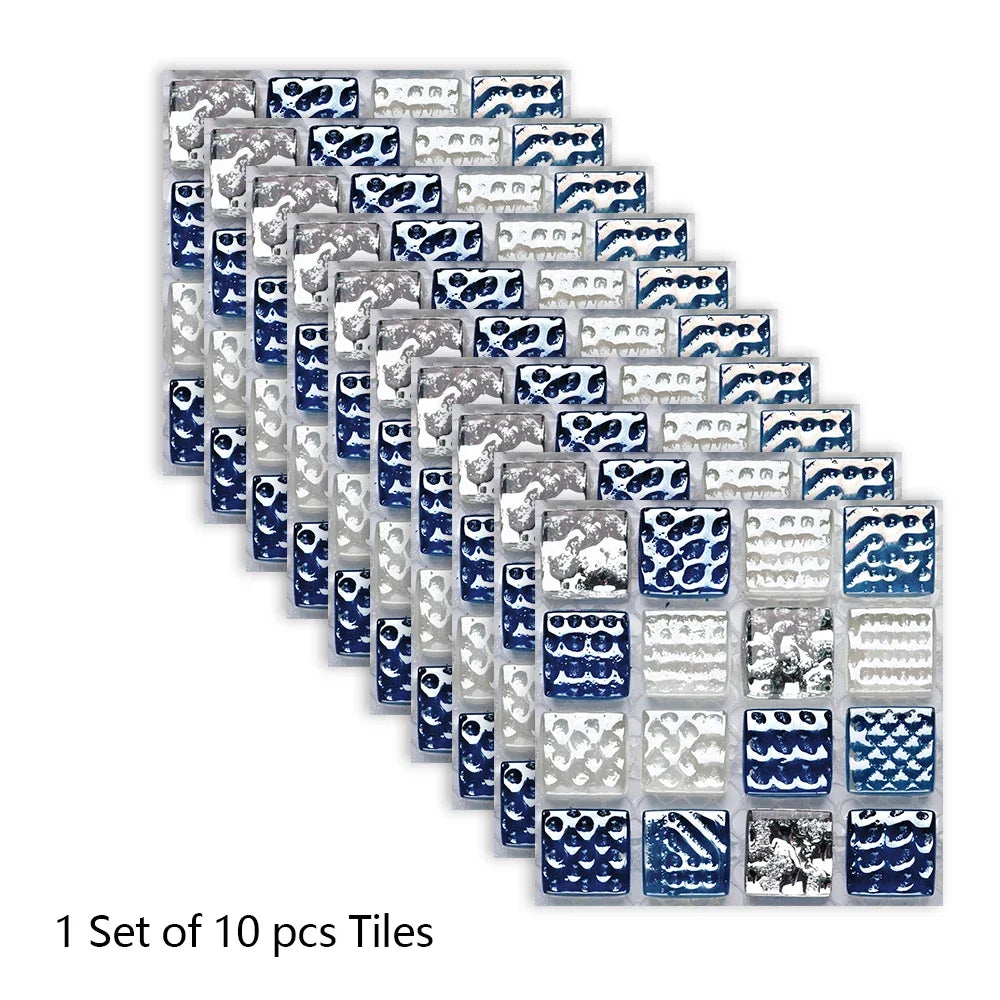 10pcs Purple Mosaic Hard Tiles Sticker Flat Printed in 2d Transfers Cover for Kitchen Bathroom Wallpaper Peel & Stick Wall Decal