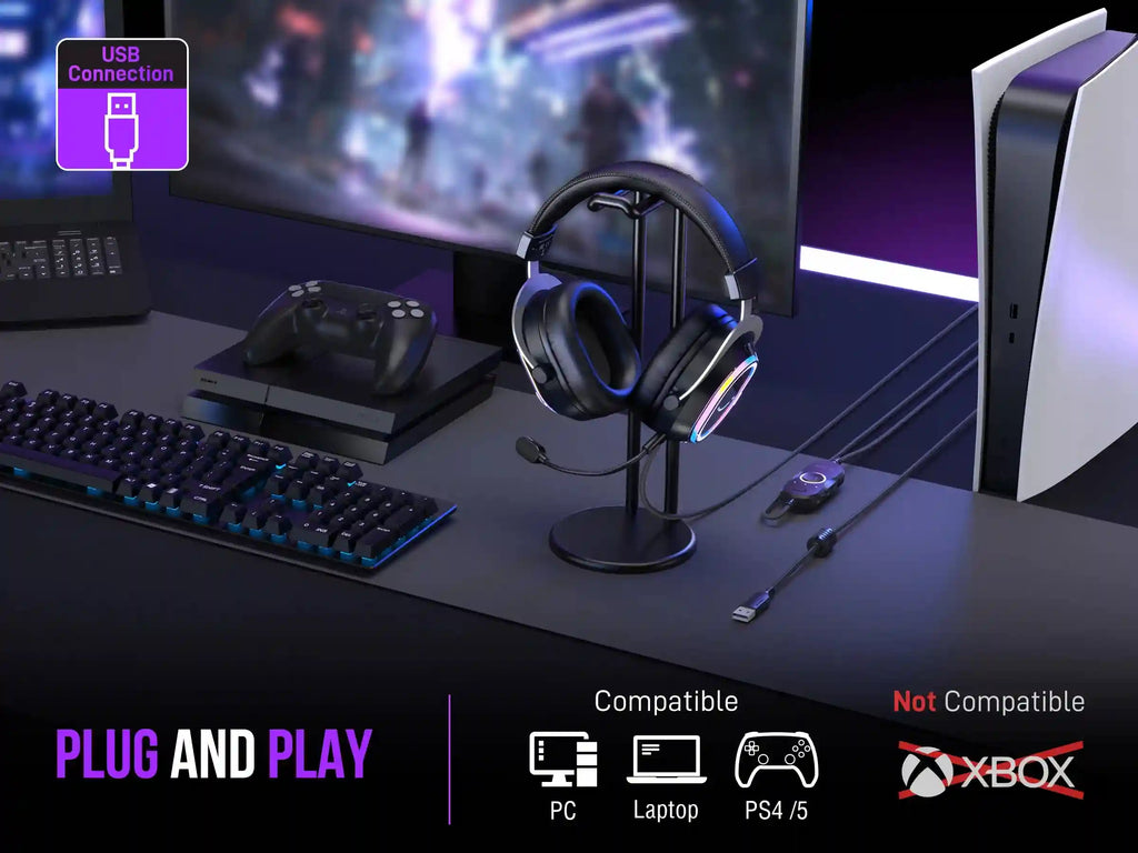 RGB Gaming Headset with 7.1 Surround Sound and Detachable Microphone (H13) Tidesmit