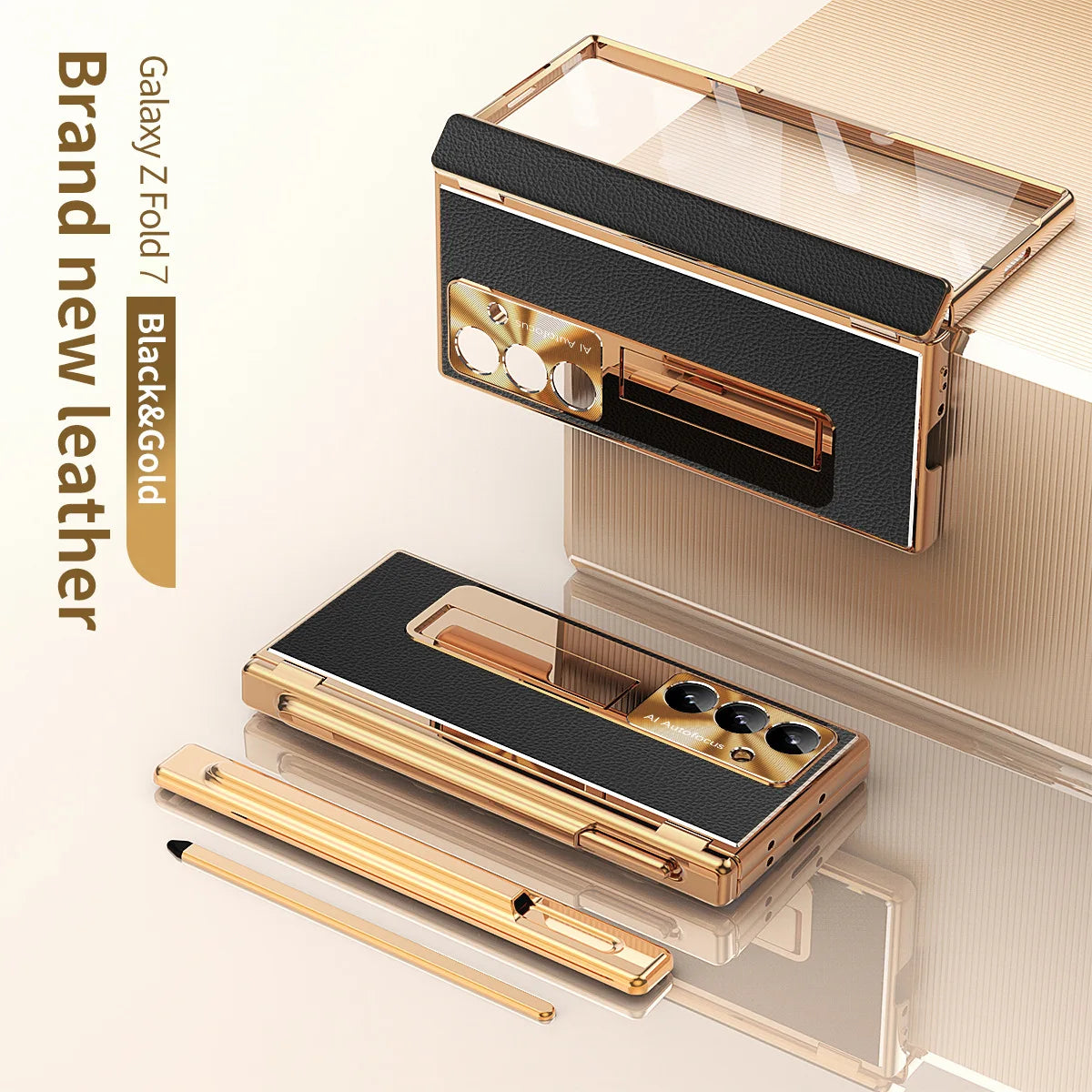Samsung Galaxy Z Fold 7 Case with S Pen Slot & Hinge Protection Black Gold China Mainland Tidesmit