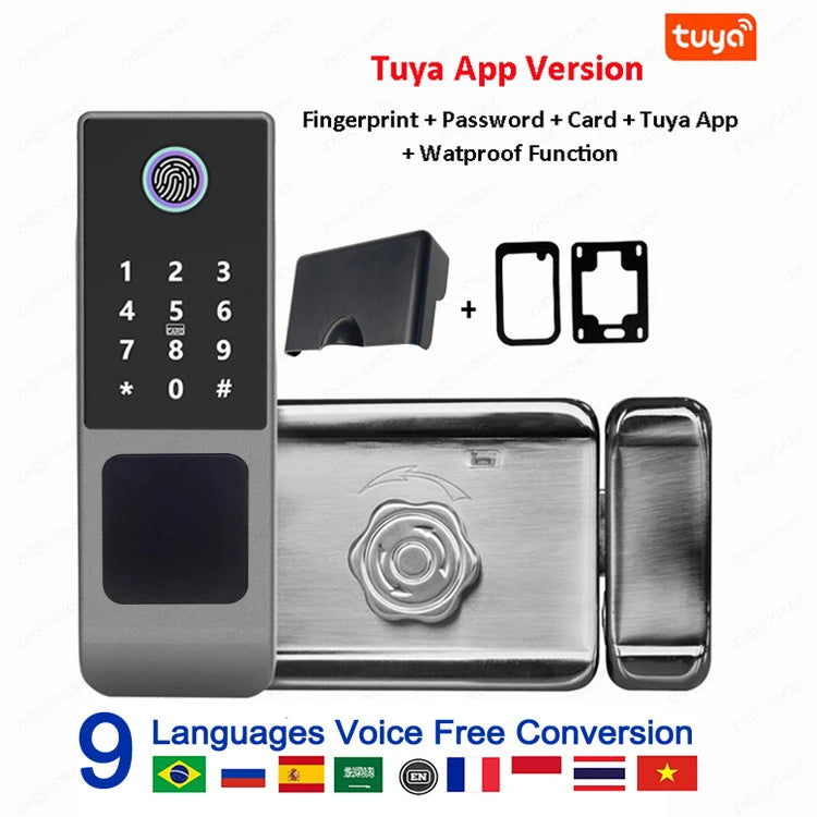 Waterproof Tuya Smart Lock Wifi Double Side Fingerprint Lock Outdoor Gate Digital Password Remote App Home Electronic Rim Lock