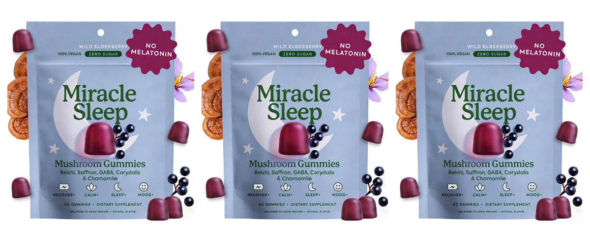 Melatonin-Free Mushroom Sleep Gummies with Reishi, GABA, Saffron & Chamomile, Wild Elderberry, Calm Night Support, 60 Count
