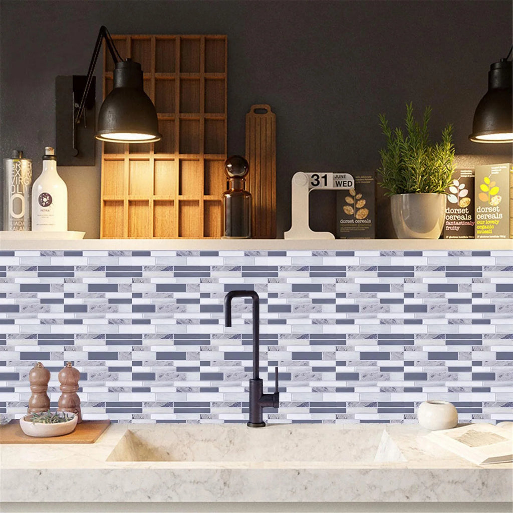 10pcs Self Adhesive Tiles Stickers Marble Mosaic Embossing Tile Stickers Kitchen Bathroom Waterproof  Wall Decals Decoration ﻿