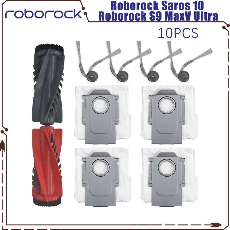 Tidesmit replacement parts set for Roborock Saros 10 and S9 MaxV Ultra including brush, filter, mop, and dust bag