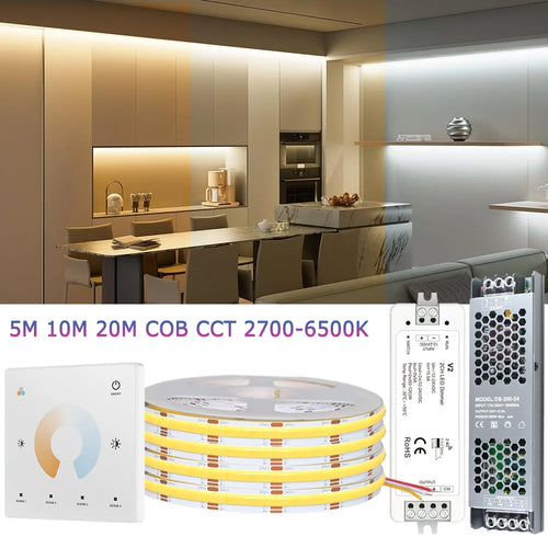 COB CCT LED strip kit with touch remote, controller, and power supply set
