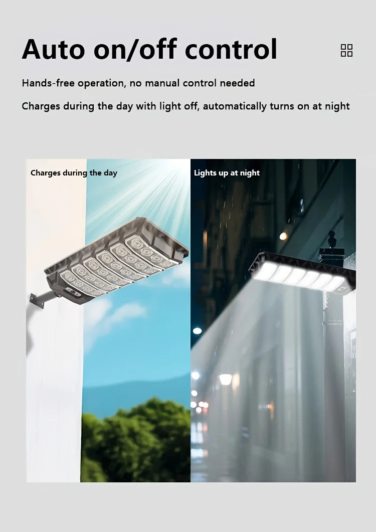 New Extra Large 1200 LED Solar Street Light, 5800Mah Battery. Solar-Powered, No Electricity Cost, IP65 Waterproof. PIR Motion Sensor Enables Auto Night Lighting. Serves As Searchlight, Security & Emergency Light. Great for Pa
