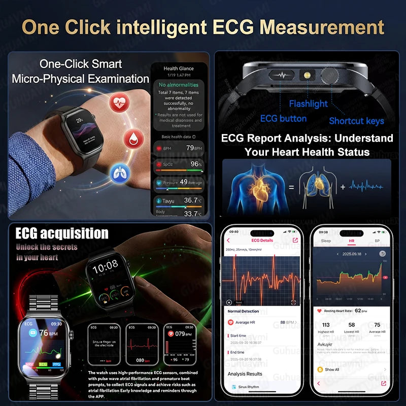2026 New ECG Heart Health Analysis Smart Watch Accurate Uric Acid Blood Pressure Body Fat Five organ Fitness Health Smart Watch