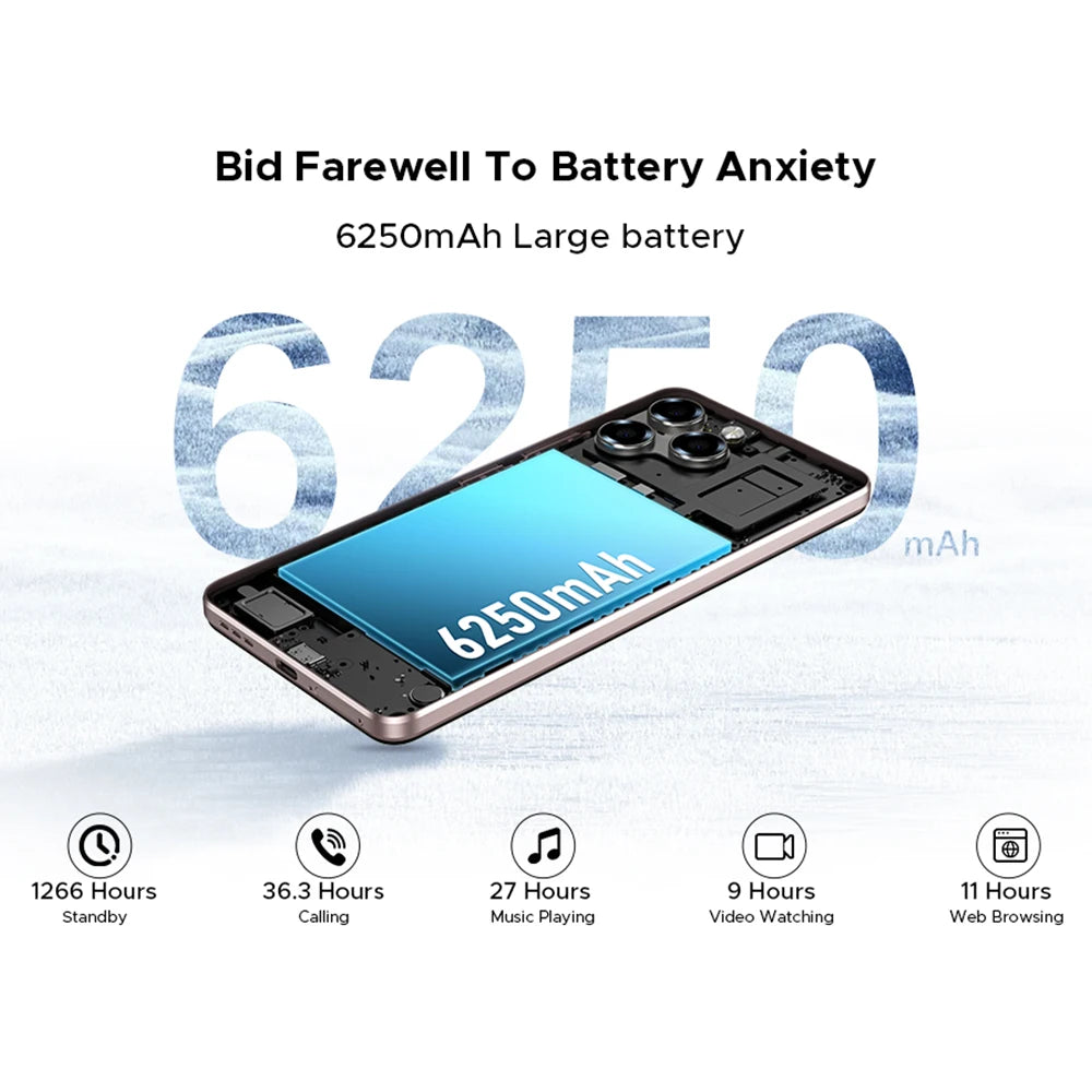 Global Version DOOGEE Note58 Pro Smartphone 6.75" HD+ Display 8GB RAM 256GB ROM 6250mAh Large battery NFC Android 15 Cellphone