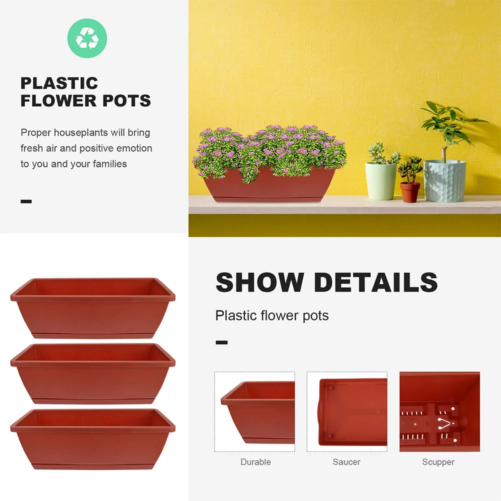 6pcs Balcony Planting Pot Flower Pots With Trays Container Flowerpot Vegetable Plastic Large Rectangular Garden Pots