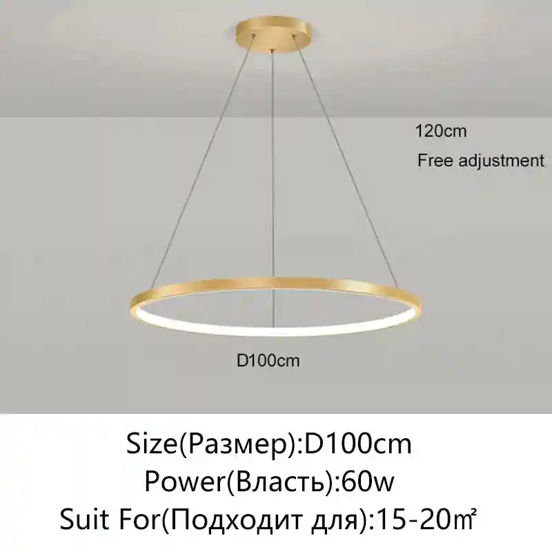 Modern LED Ring Light – Minimalist Dimmable Chandelier for Studio Gold 100cm Tidesmit
