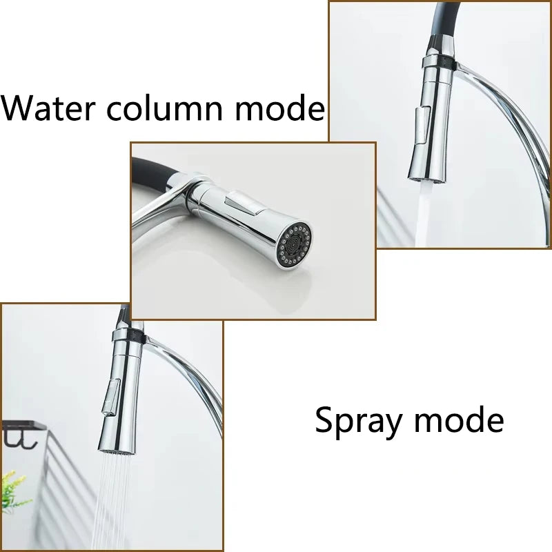 Rubber Kitchen Faucet Mixer Tap Rotation Pull Down Stream Sprayer Taps Hot Cold Water Tap with Single Handle Kitchen Tap