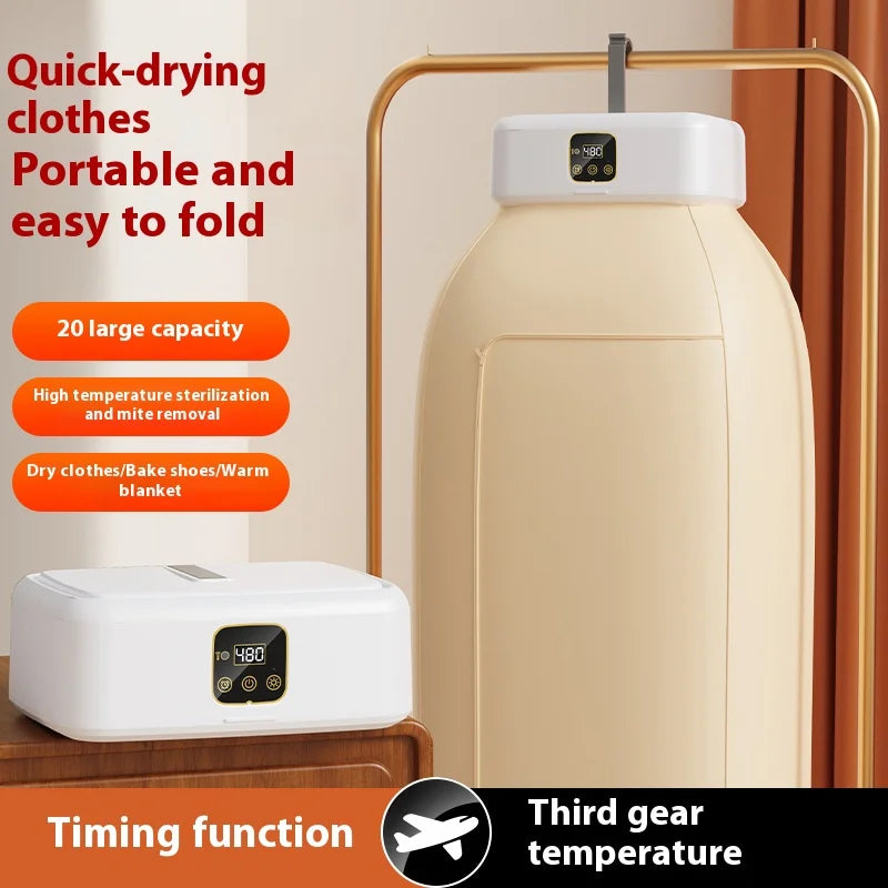 Tidesmit portable foldable laundry dryer with fabric bag and timer settings for efficient compact garment drying